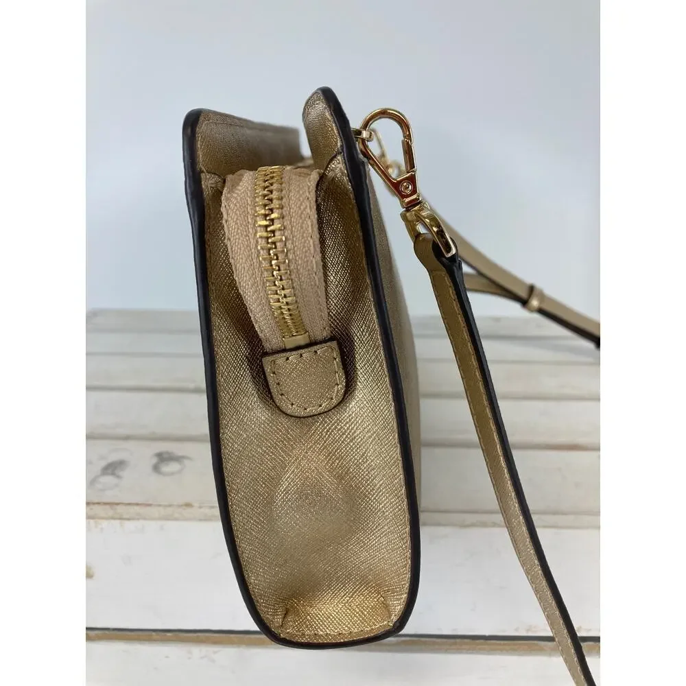 MICHAEL KORS, SMALL GOLD SAFFIANO LEATHER CROSSBODY BAG